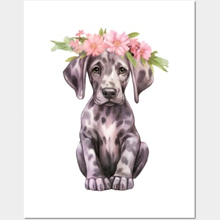 Great Dane Dog with Head Wreath Posters and Art